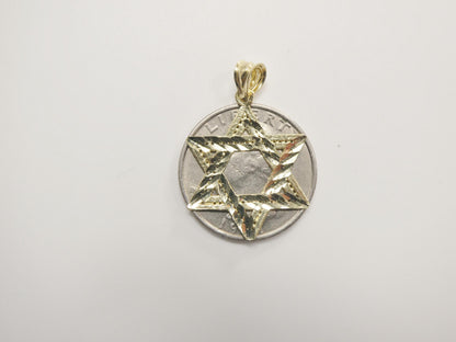 10k Yellow Gold Star of David Pendant Necklace: 18 inch Figaro Chain