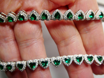 Real  925 Sterling Silver Heart Emerald Stone Color Necklace
