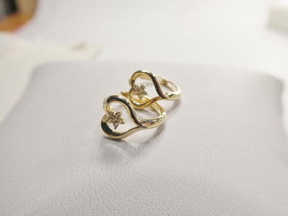 Real 10k Solid Yellow Gold Designer Heart Flower Hoop Huggie Earrings