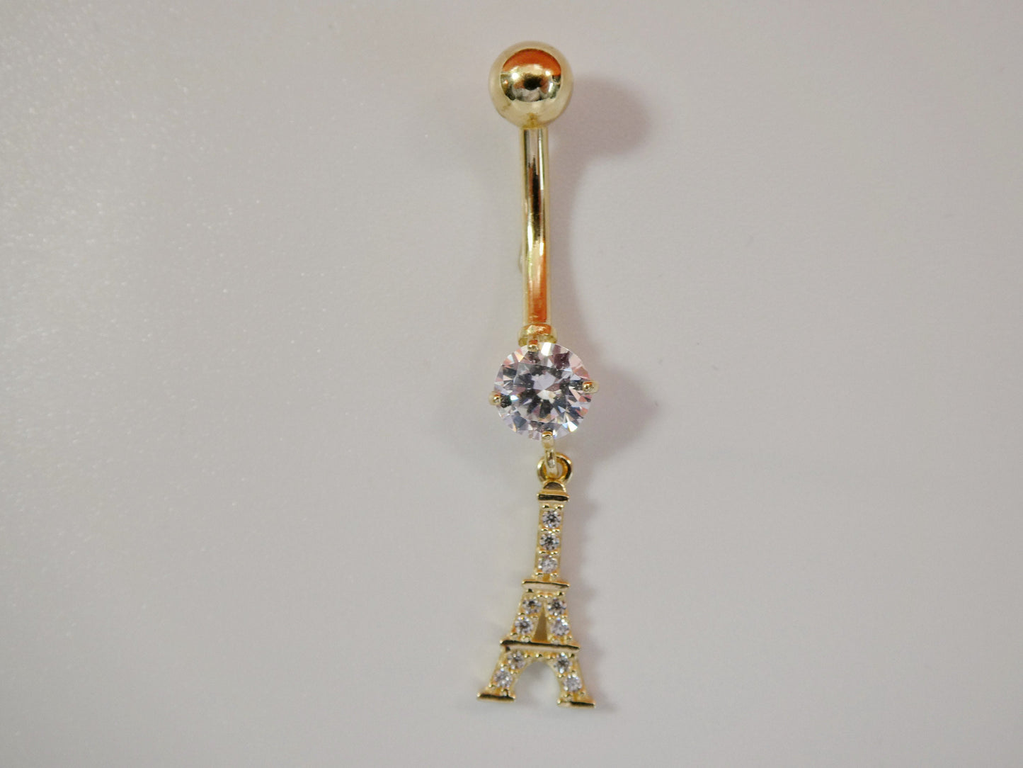 14k real solid yellow gold Eiffel tower  belly button ring piercing