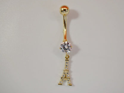 14k Real Solid Yellow Gold Eiffel Tower Belly Button Ring Piercing