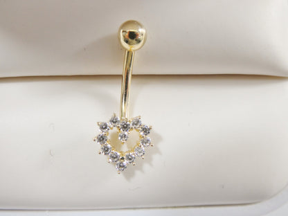 14k Real Solid Yellow Gold Heart Shape Belly Button Ring Piercing