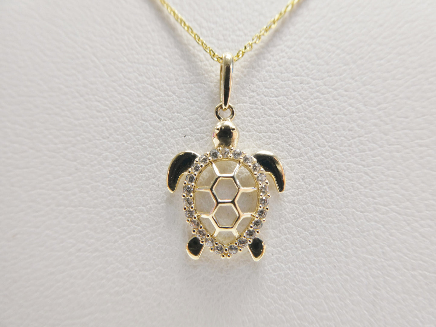14k real solid yellow gold turtle pendent and cable necklace