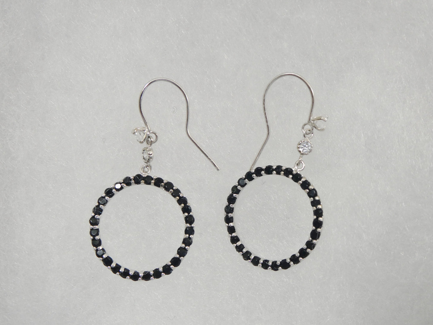 14k real solid white gold black stone circle earrings