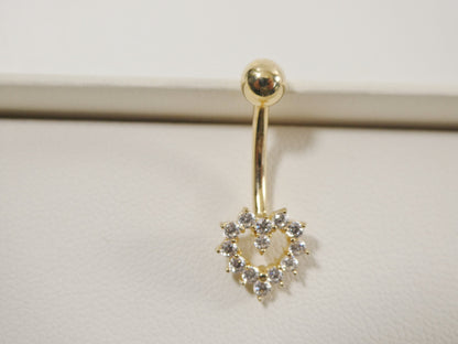 14k Real Solid Yellow Gold Heart Shape Belly Button Ring Piercing