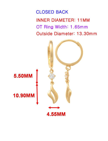Real 10k Solid Yellow Gold Teardrop Hoop Huggie Earrings