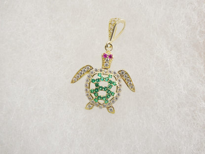 14k Real Solid Yellow Gold Turtle Charm Pendant