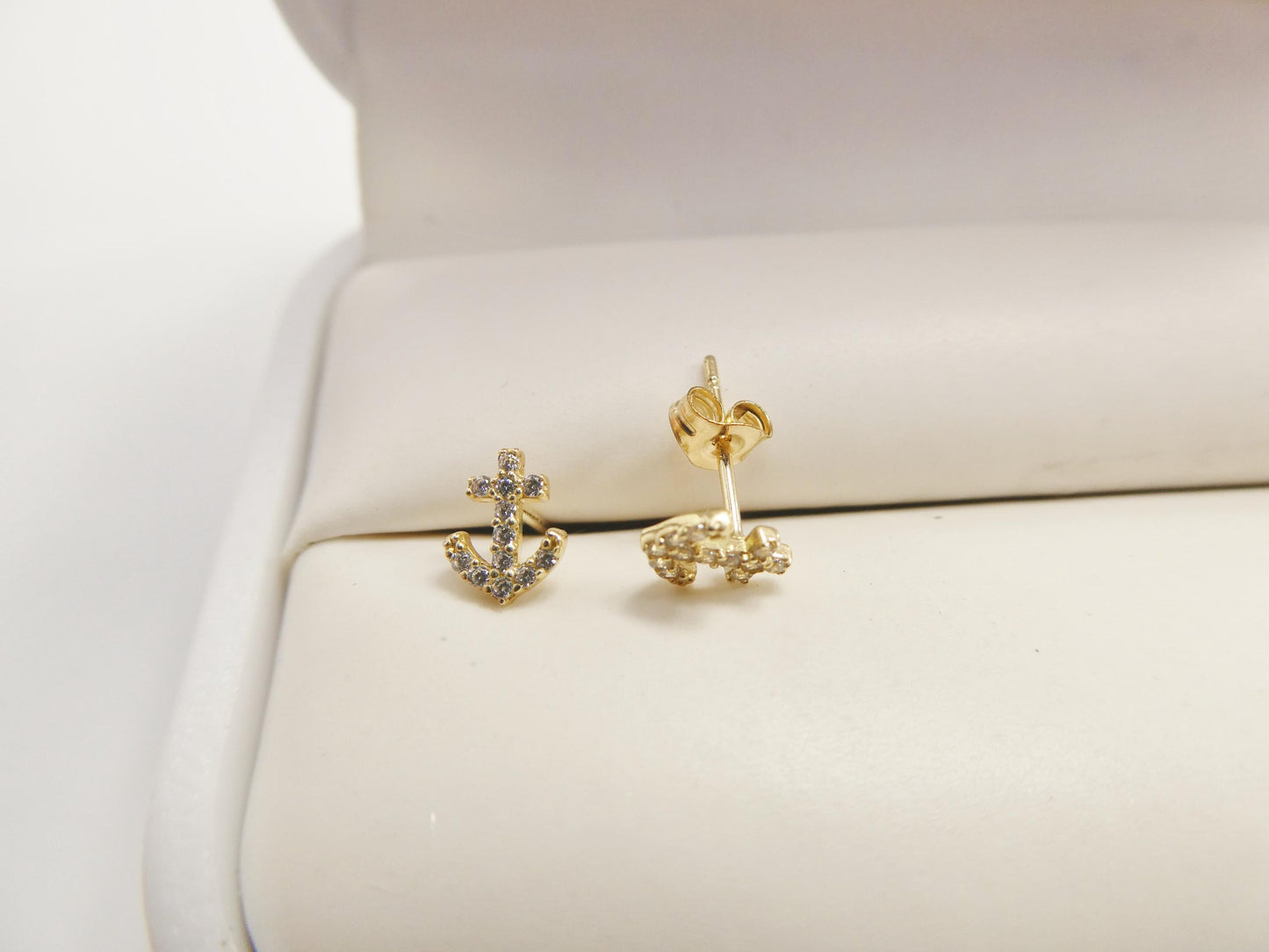 real 10k solid yellow gold tiny stud anchor earrings dainty
