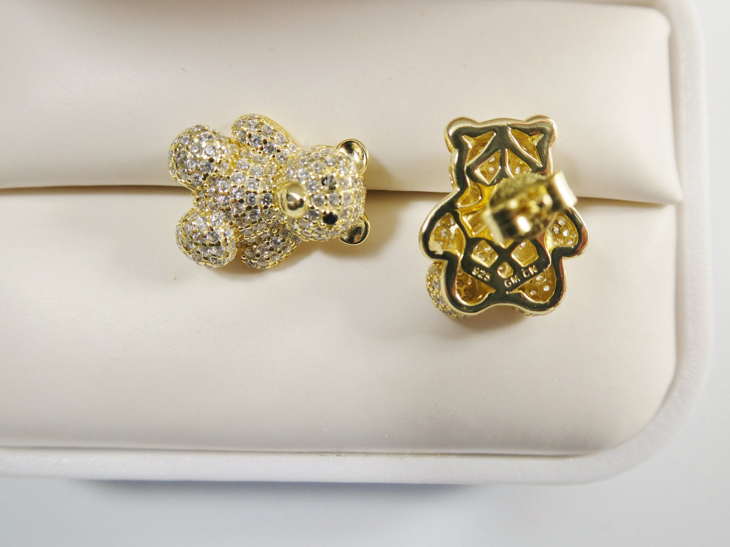 real 925 sterling silver small teddy bear push post earrings