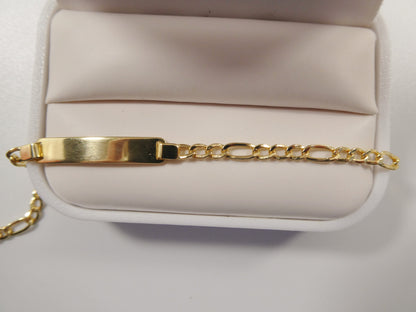 14K Real Solid Yellow Gold 6 Inch Figaro Style Baby ID Bracelet