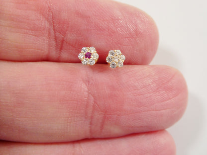 14k Real Solid Yellow Gold Flower Shape Nose Stud Ring