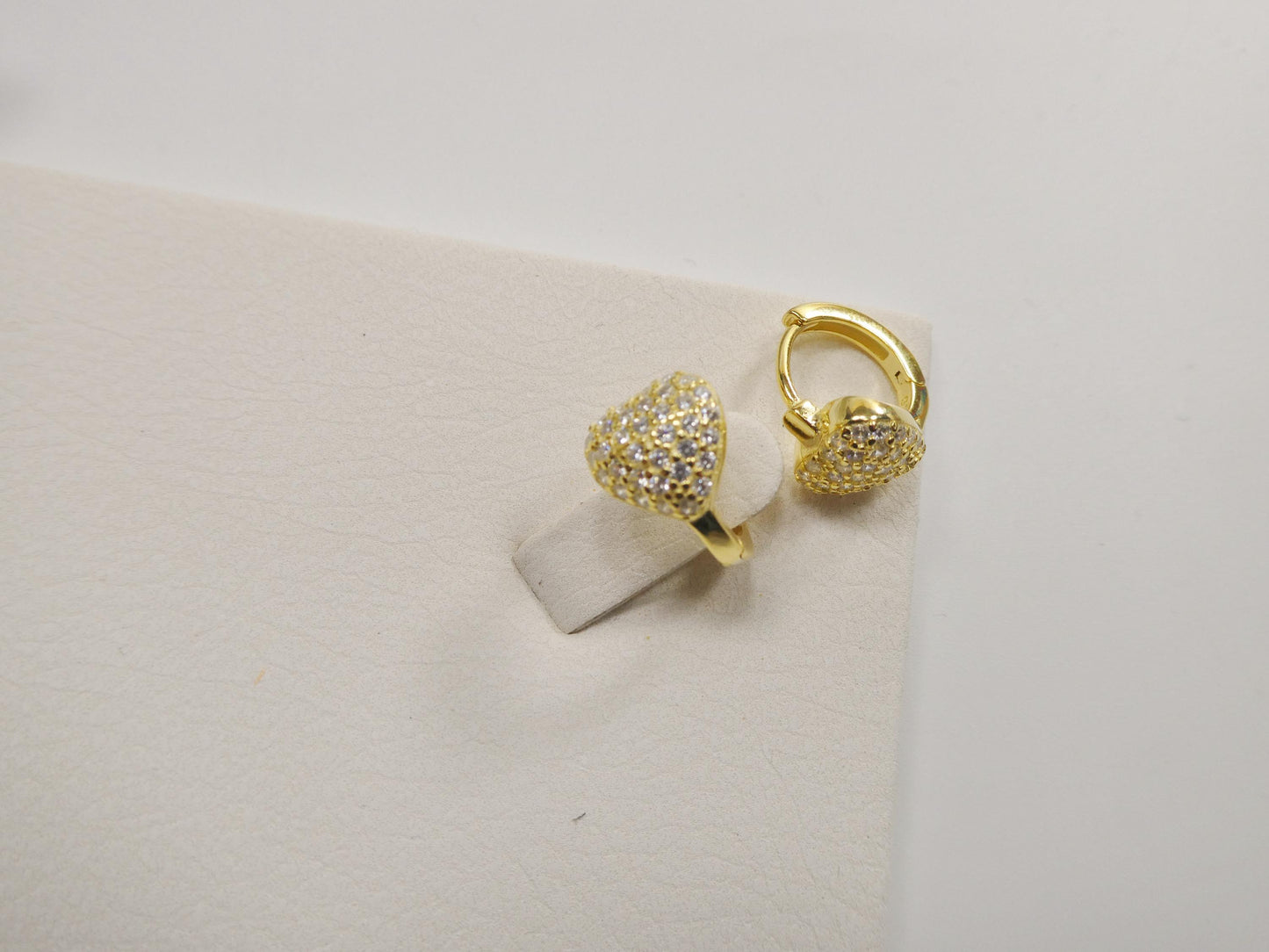 real 925 sterling silver yellow color finish huggie heart earrings