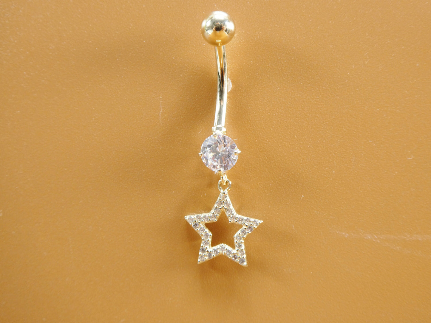 14k real solid yellow gold dangling star belly button ring piercing