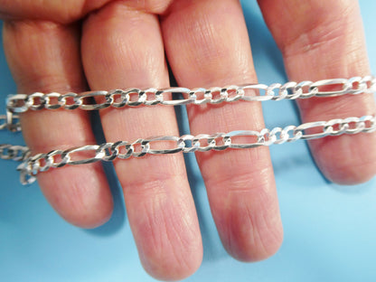 Real 925 Sterling Silver 4mm Italian Concave Figaro Solid Chain Lobster Lock Clasp