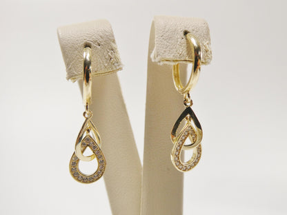 Real 10k Solid Yellow Gold Teardrop Hoop Huggie Earrings