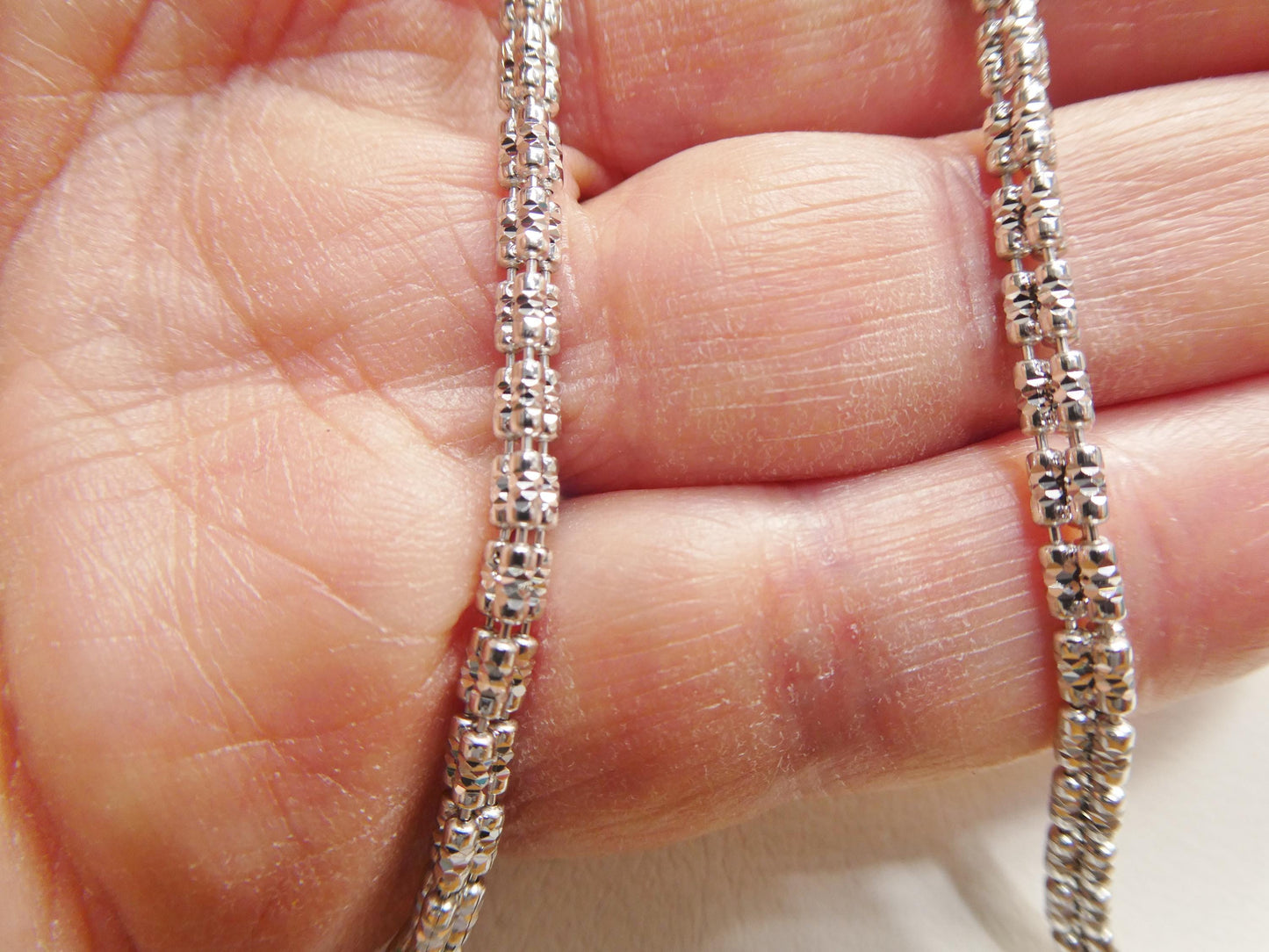 real 925 sterling silver 3 line diamond cut ice link chain necklace