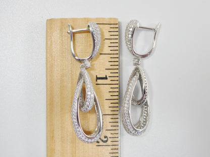 Real 925 Sterling Silver Micro Pave Setting 14k White Gold Color Finish Drop Earrings