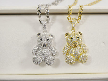 925 Sterling Silver Teddy Bear Set Chain and Pendent