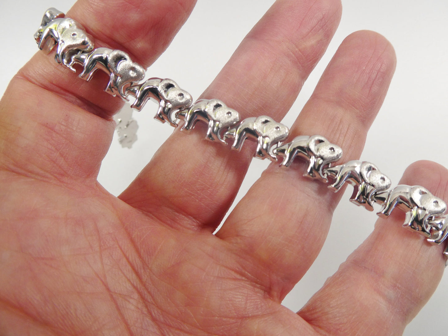 Sterling Silver Elephant Bracelet: 14k White Gold Finish