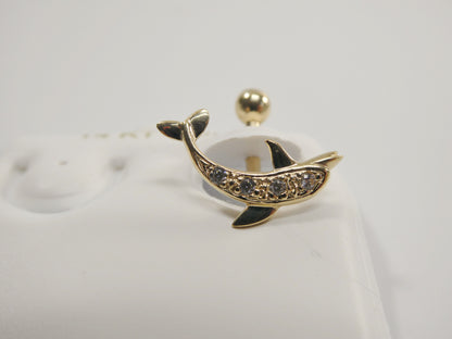 14k Real Solid Yellow Gold Fish Shape Belly Button Ring Piercing