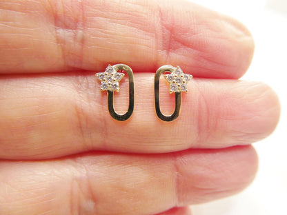 Real 10k Solid Yellow Gold Design Paperclip Push Post Earrings