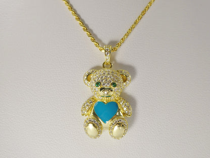 925 Sterling Silver Enamel Color Teddy Bear Pendent Set Charm