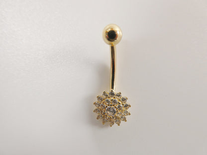 14k Real Solid Yellow Gold Flower Shaped Belly Button Ring Piercing