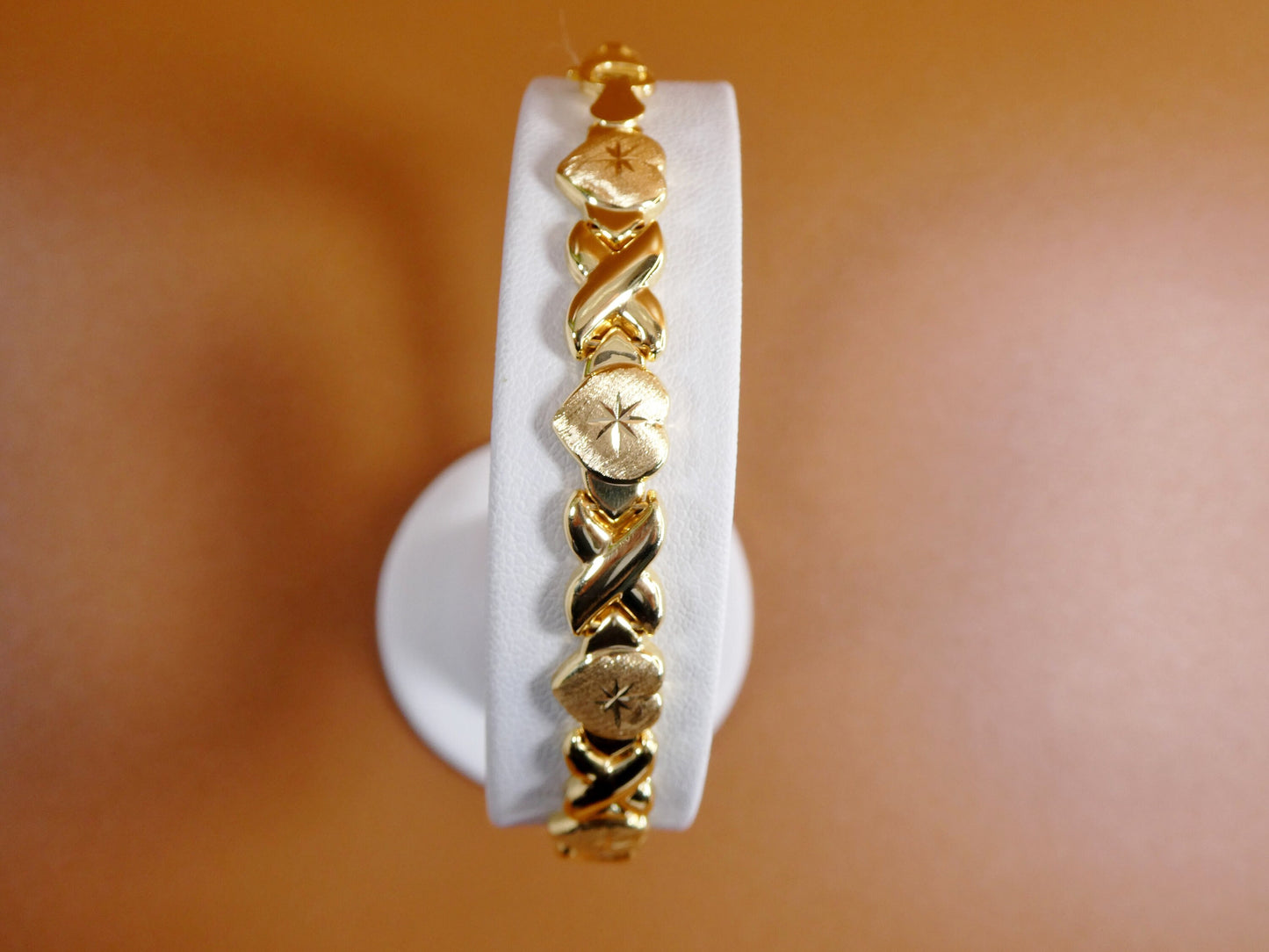6.5 / 7 / 8 / 10 inch xoxo heart stampato bracelet all yellow tone 14k yellow gold color finish over real 925 sterling silver