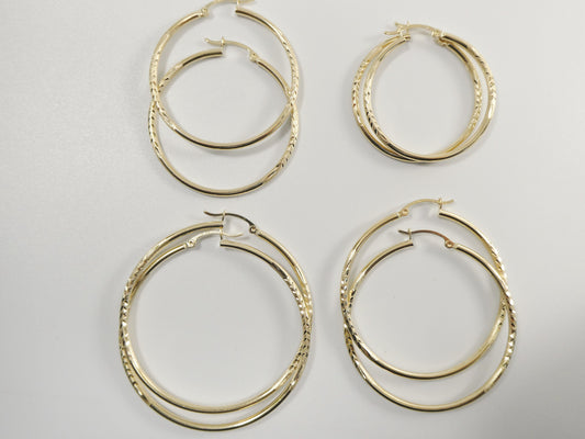 14K real solid yellow gold 2mm round hoop earrings snap closure Dimond cut finish