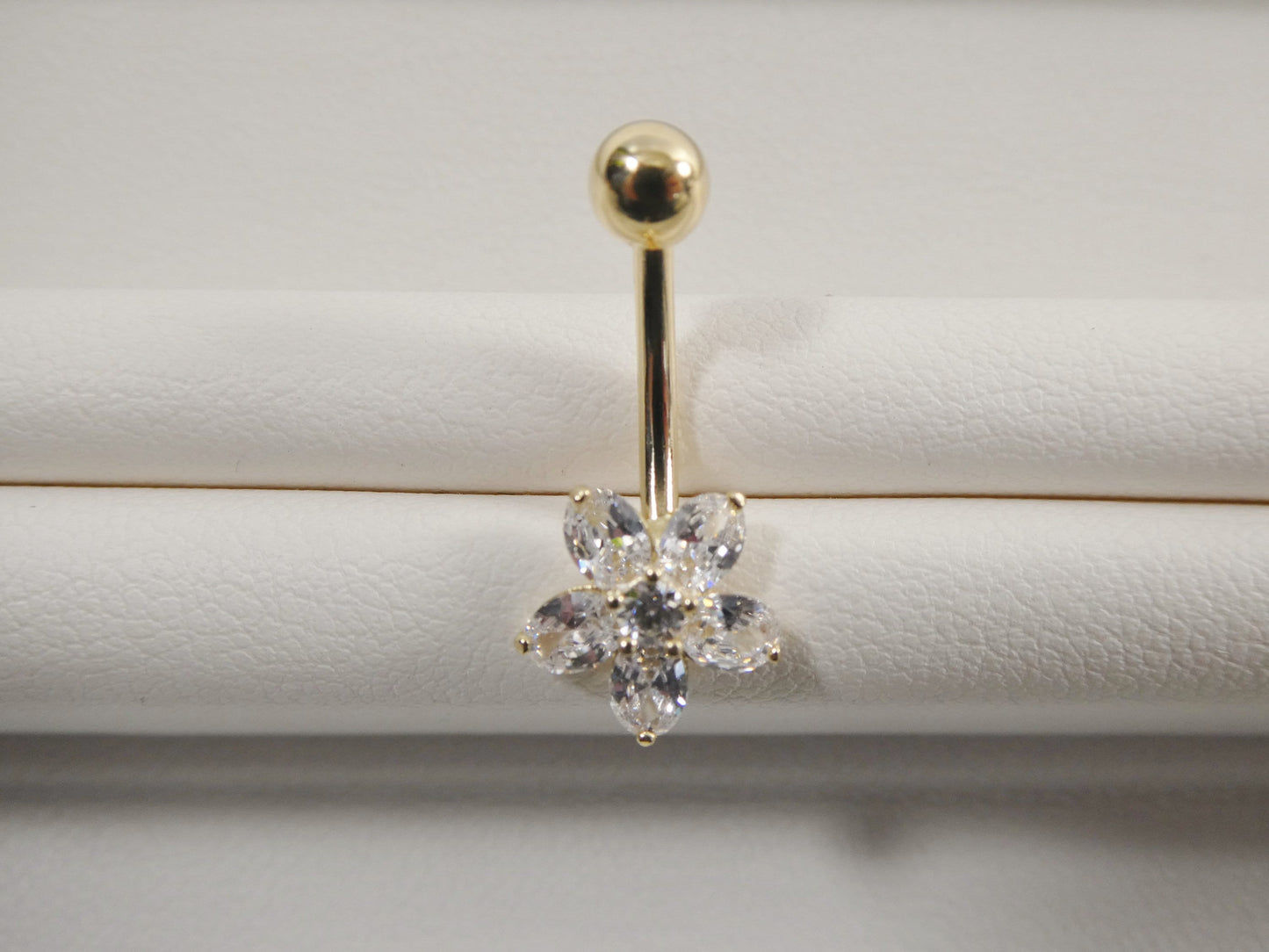 14k real solid yellow gold flower belly button ring piercing