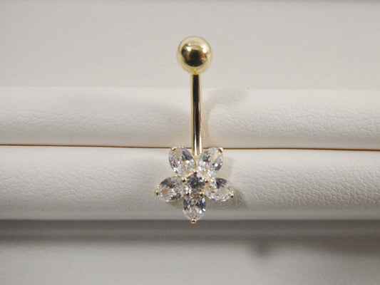 14k real solid yellow gold flower belly button ring piercing