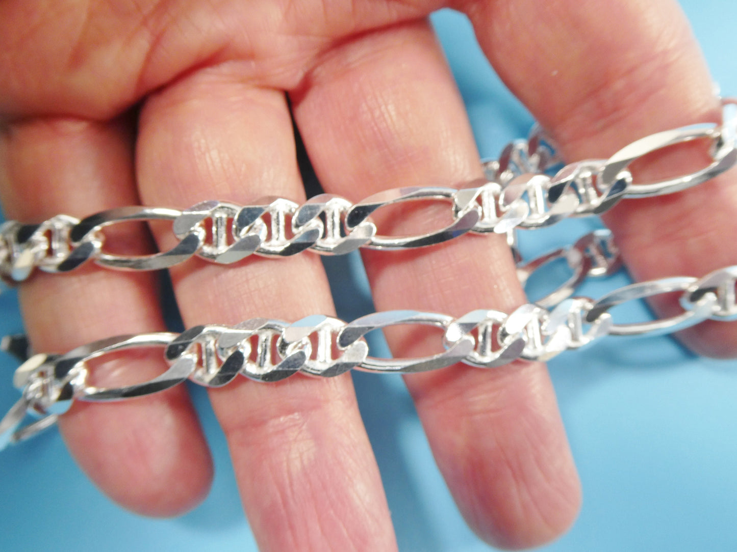 new style real 925 sterling silver 7.5MM Italian figaro / mariner solid chain lobster lock clasp