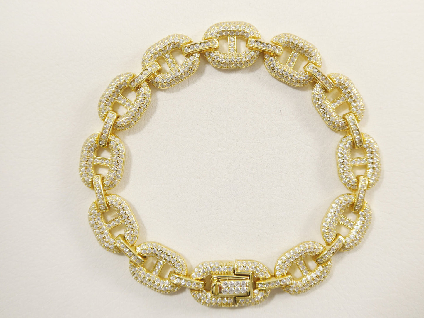 Sterling Silver Mariner Bracelet: 14k Gold Finish, 10mm Wide