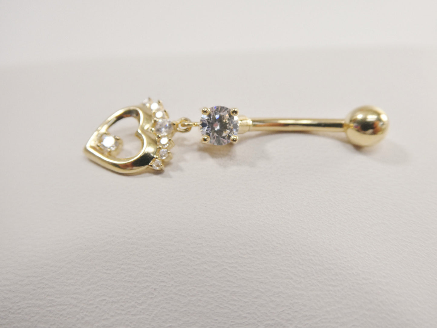 14k real solid yellow gold heart dangling belly button ring piercing