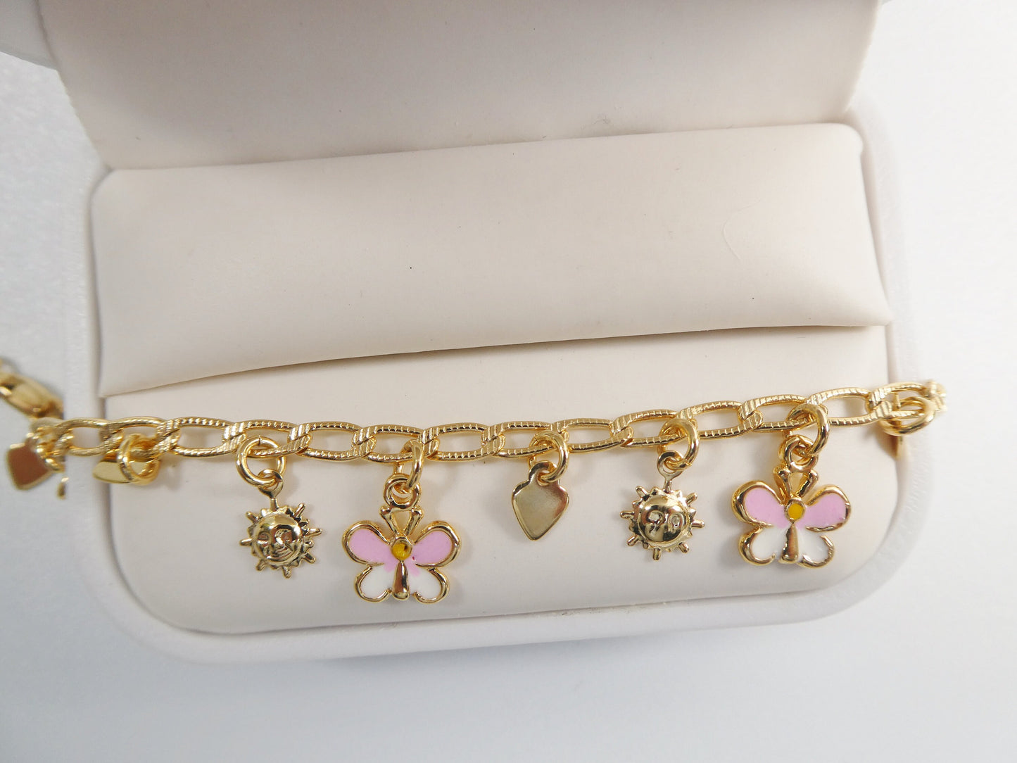 5.5 inch 14k gold filled CURB style butterfly pendent dropping baby bracelet