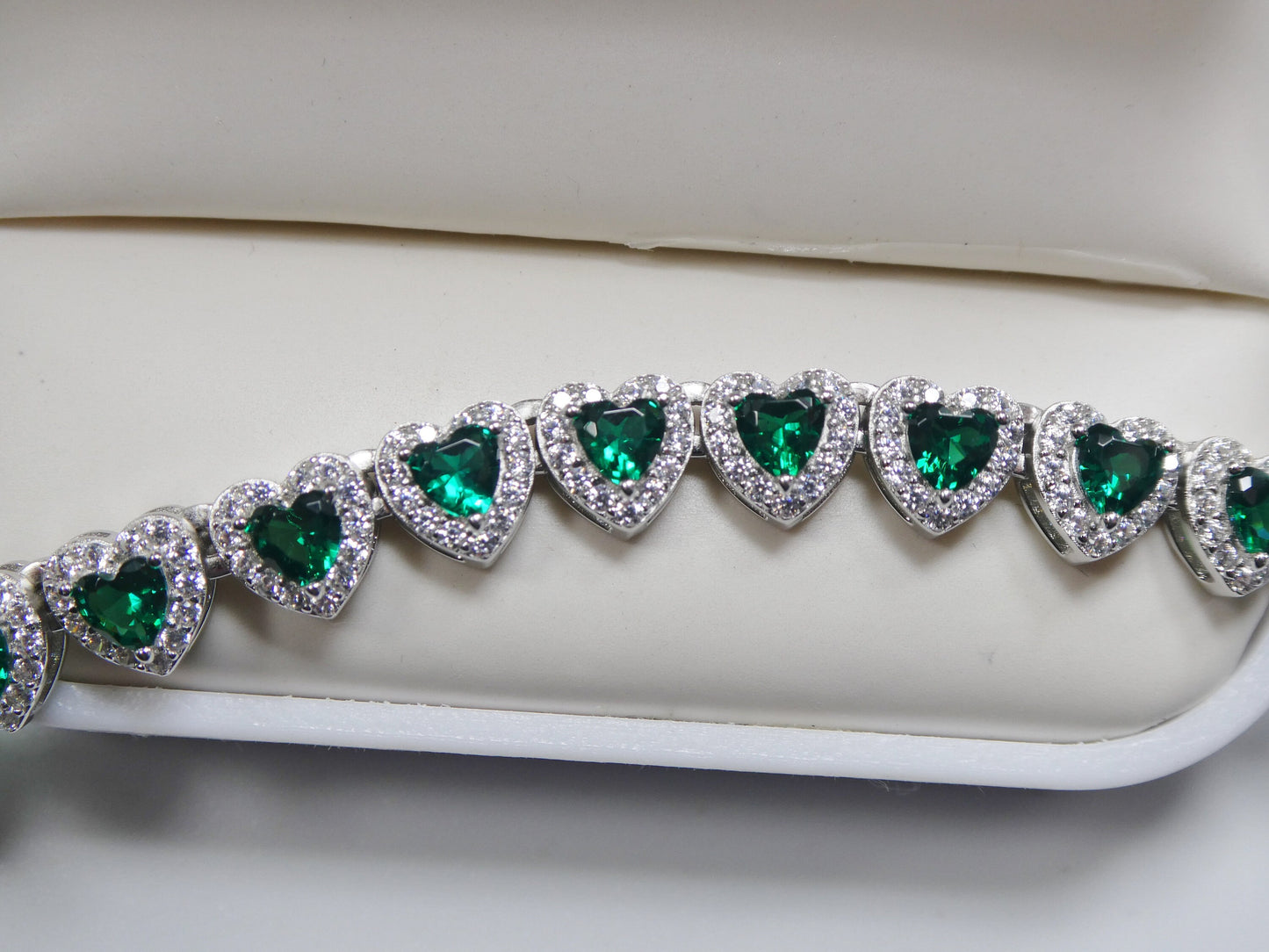 real  925 sterling silver heart emerald stone color necklace