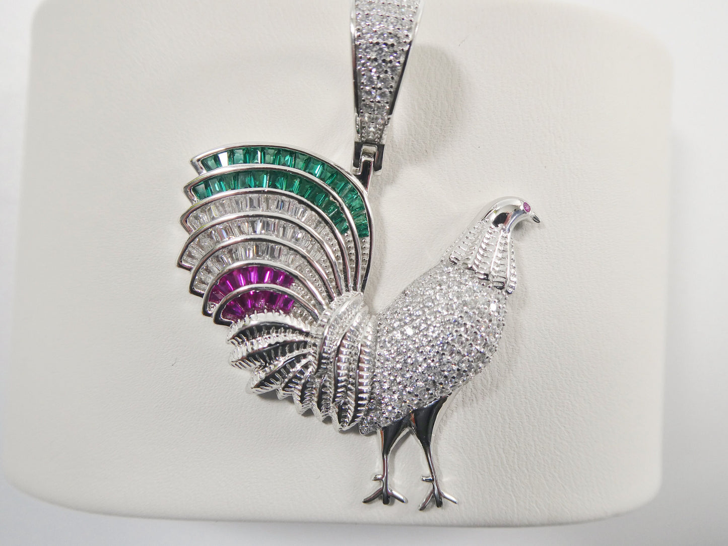 real 925 sterling silver colorfully large rooster pendent