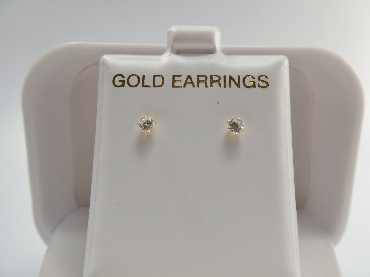 10k solid yellow gold screw post round stone cz stud basket earrings