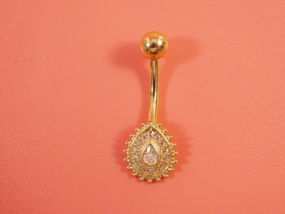 14k Real Solid Yellow Gold High Polish Oval Shape Belly Button Ring Piercing