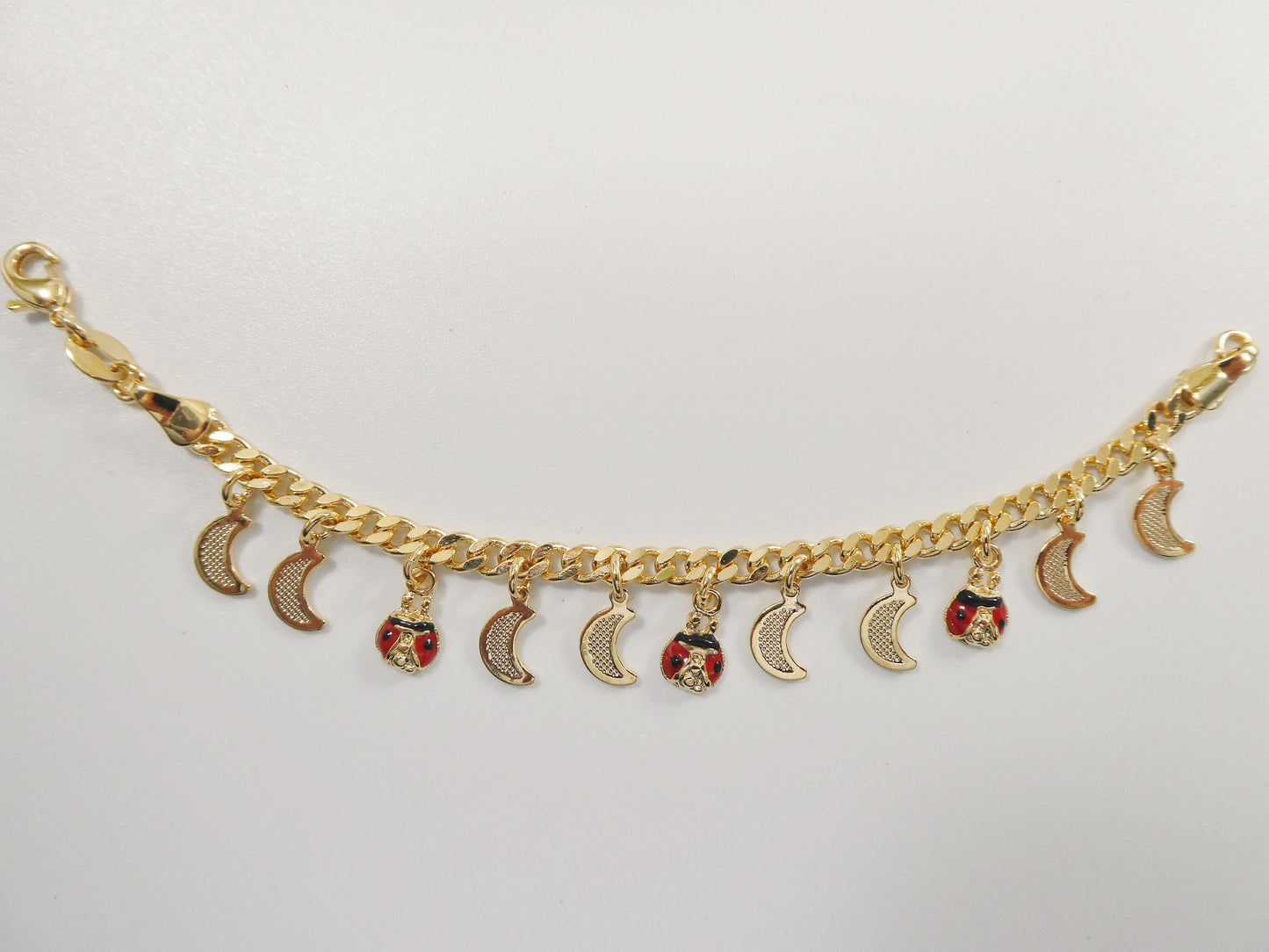 5.5 inch 14k gold filled CURB style MOON pendent dropping baby bracelet