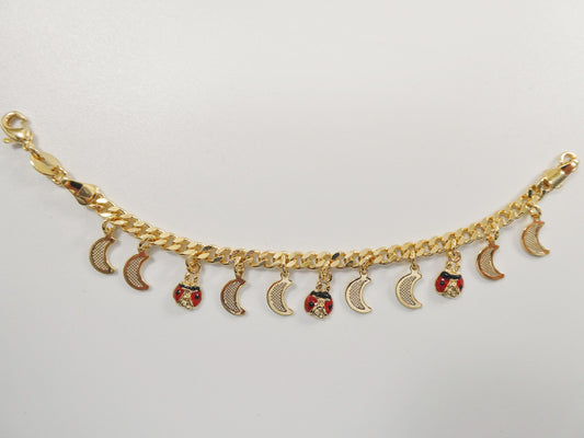 5.5 inch 14k gold filled CURB style MOON pendent dropping baby bracelet