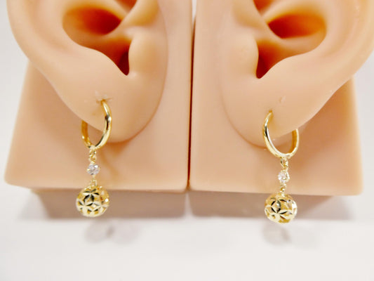 real 10k solid yellow gold ball drop huggie earrings