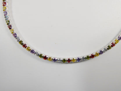 Real 925 Sterling Silver Multi-Color Rainbow Anklet Tennis Bracelet With Extension
