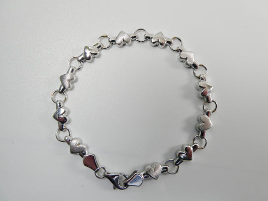 14k real solid white gold heart 6 inch / 7 inch ladies / ladies bracelet