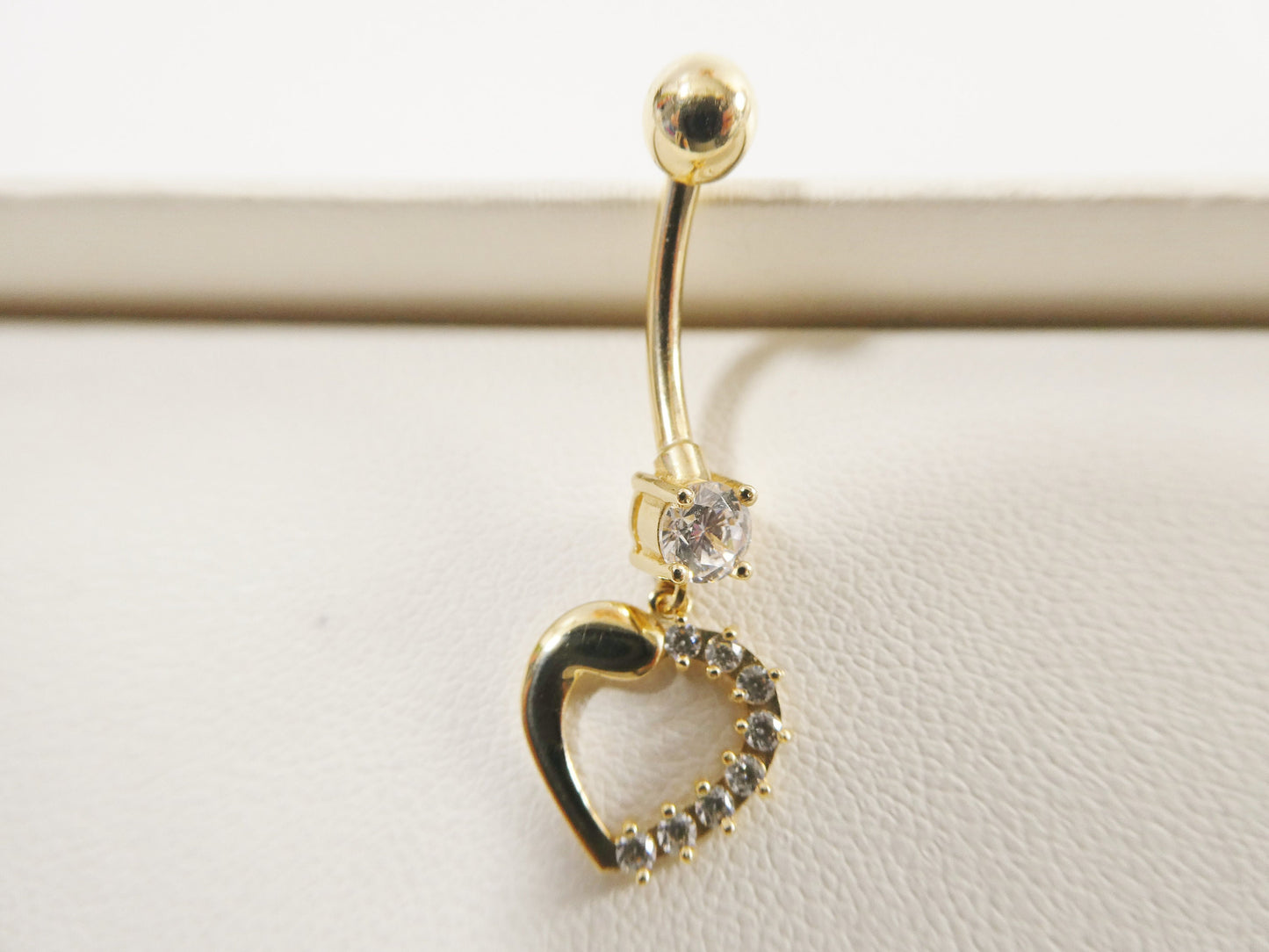 14k real solid yellow gold heart dangling belly button ring piercing