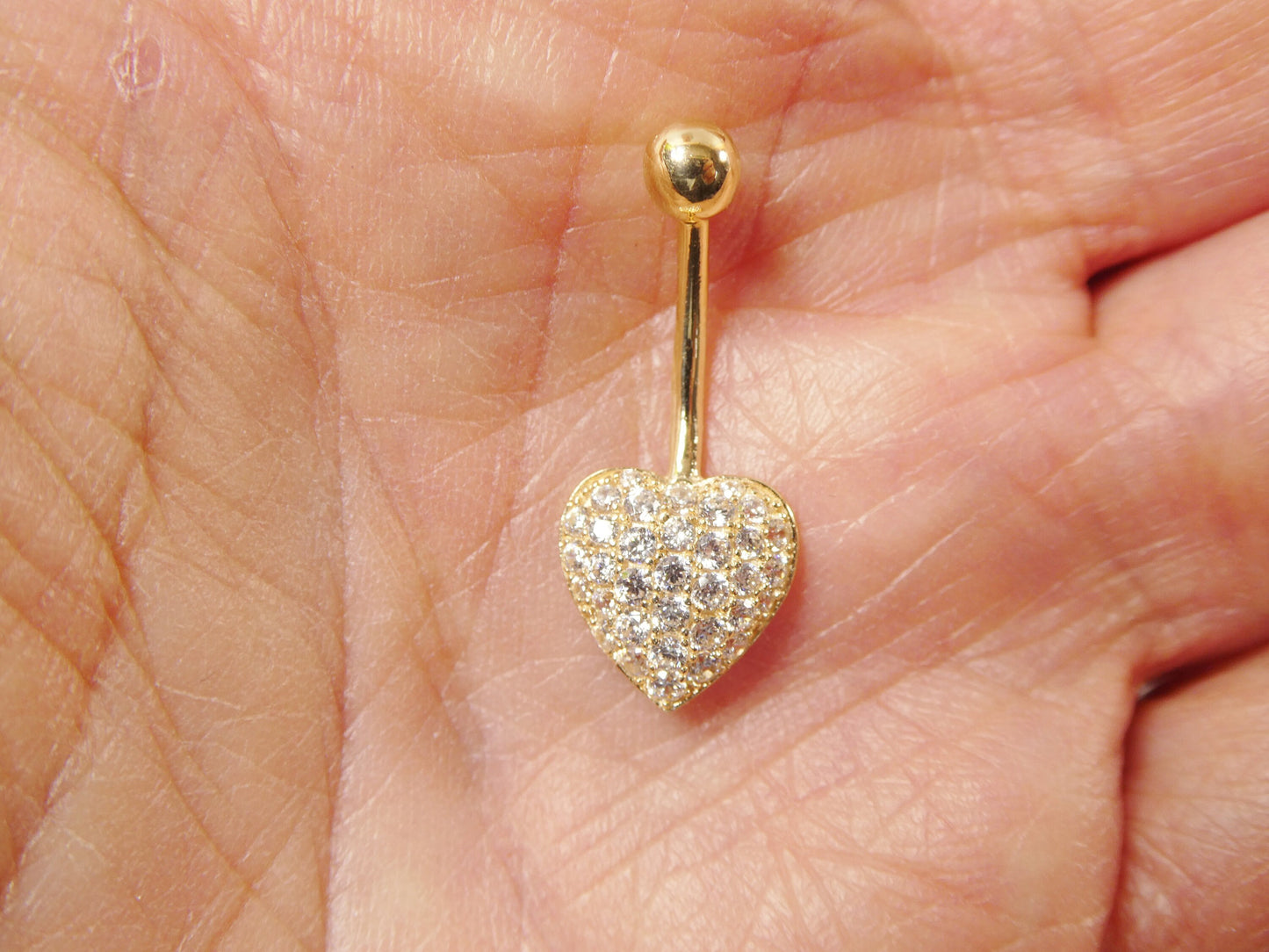 14k real solid yellow gold heart belly button ring piercing