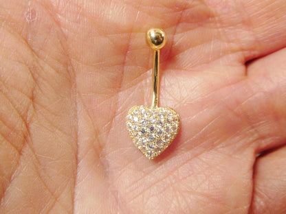 14k Real Solid Yellow Gold Heart Belly Button Ring Piercing