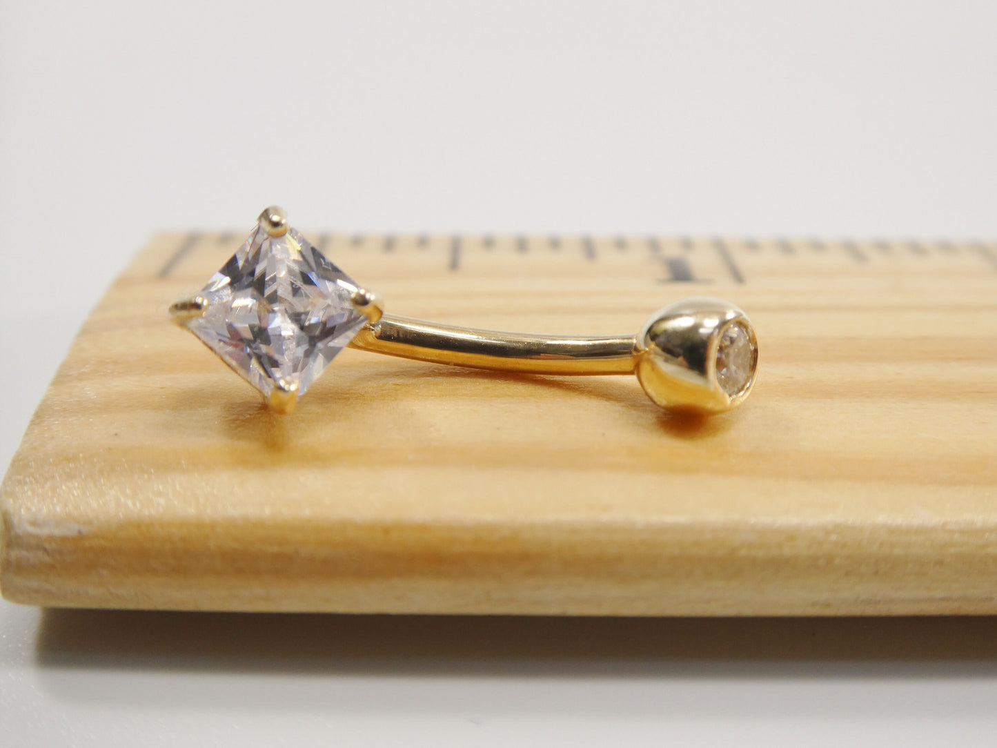 14k real solid yellow gold 5mm square stone belly button ring piercing