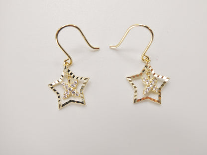 Real 10k Solid Yellow Gold Dangle Star Fish Hook Earring