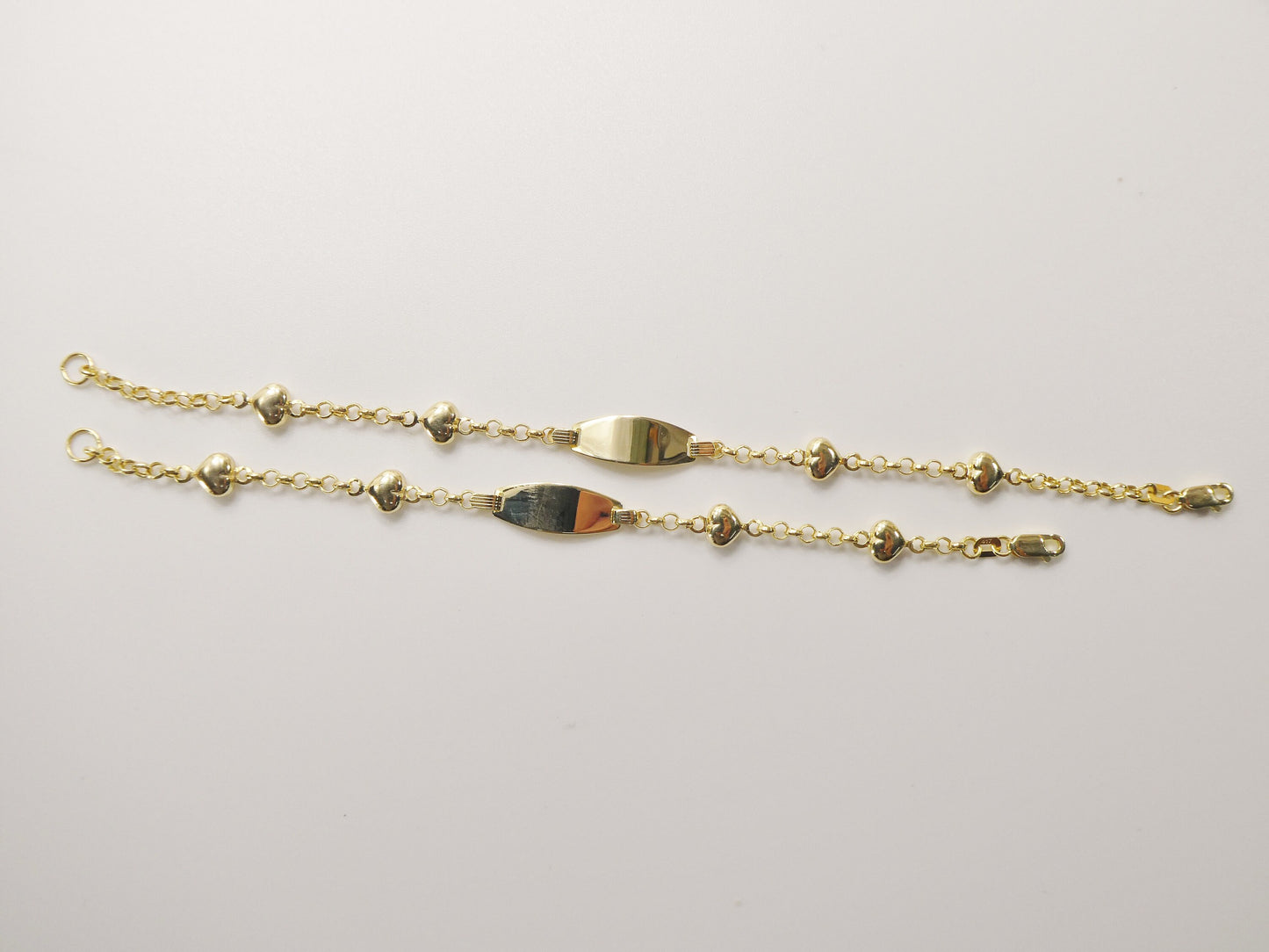 real 10k solid yellow gold 5.5/ 6.5 inch children/women double heart id bracelet